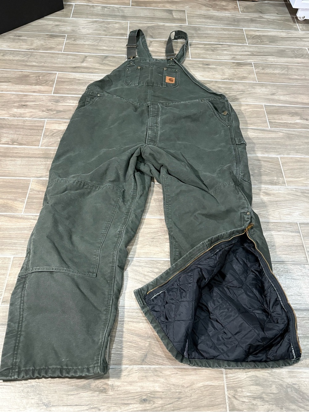 Carhartt R27 MOS Mens 48x32 Moss Green Quilt Lined Bib Overalls Work Vintage USA